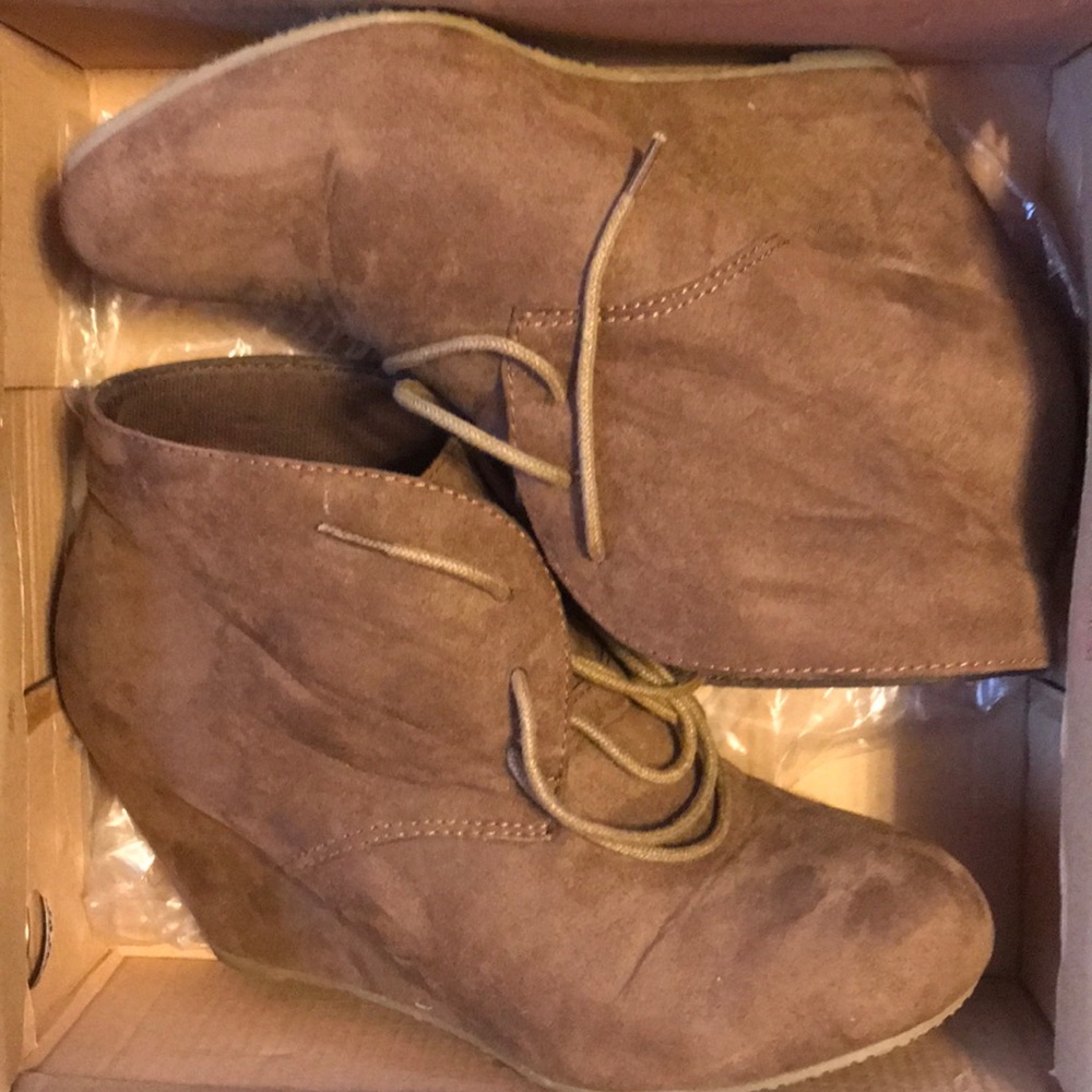 brown wedge booties